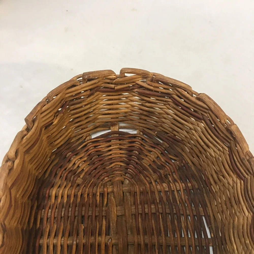 Wicker Basket Home Decor Small Brown Oval Woven Scalloped Rim Rustic Farmhouse